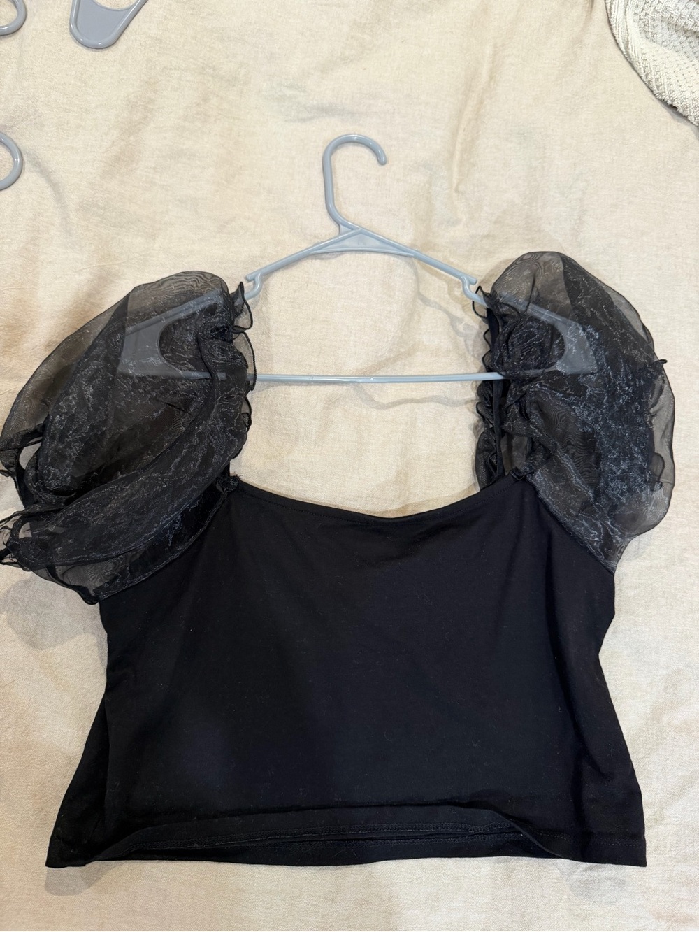 Topshop Black Puff Sleeve Crop Top